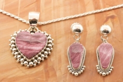 Artie Yellowhorse Genuine Purple Spiny Oyster Shell Sterling Silver Heart Pendant and Earrings Set